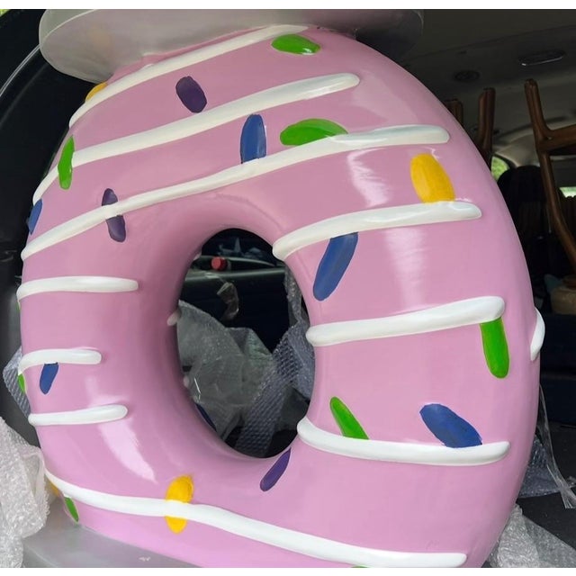 Up for consideration is a beautiful vintage large resin colorful donut console table. This would look lovely in your home,...