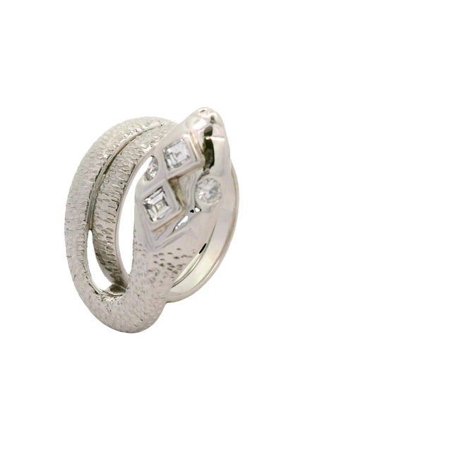 Diamond Platinum Coiled Snake Ring, Size 7 For Sale In Los Angeles - Image 6 of 8