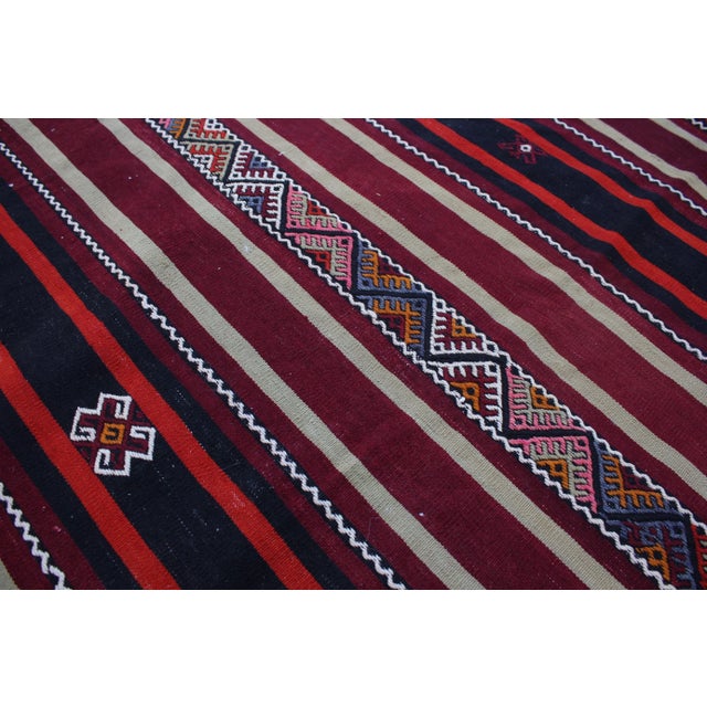 1960 Scandinavian Style Burgundy Stripe Desing Kilim Rug For Sale - Image 11 of 13