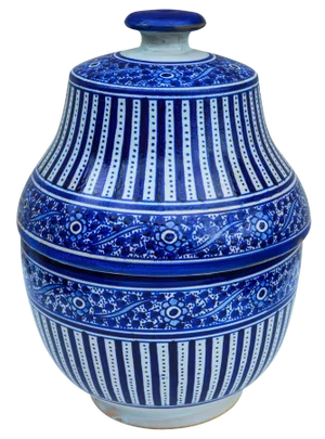 Late 20th Century Handmade Moroccan Ceramic Urn W/ Blues