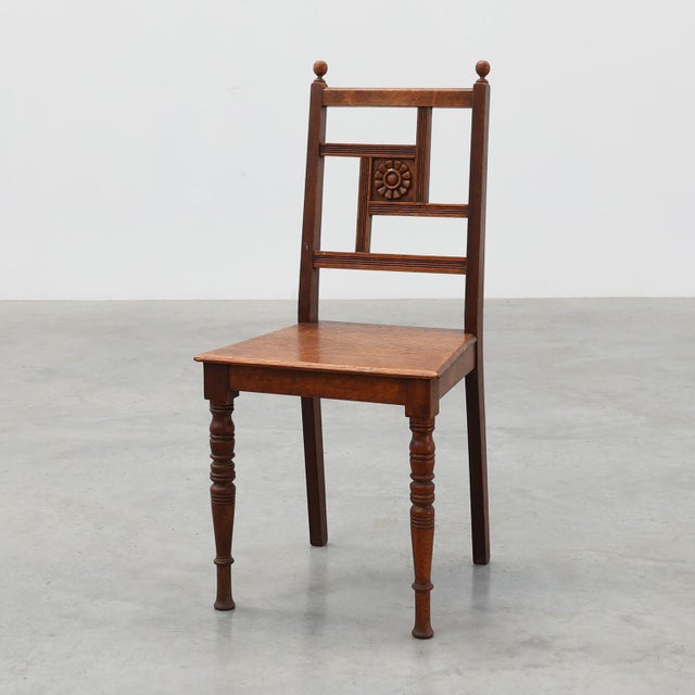 Art Deco Oak Side Chair with Carved Rosette Back and Turned Front Legs, 1890s For Sale - Image 16 of 16