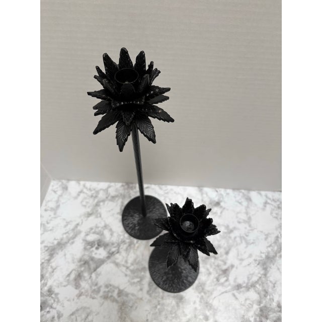 1990s Vintage Black Metal Pine Tree Candleholders, Set of Two For Sale - Image 5 of 8