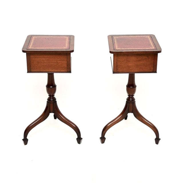 1930s Antique Georgian Leather Top Side Tables, 1930, Set of 2 For Sale - Image 5 of 11