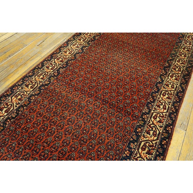 Persian 1900s Red Raspebery Geometric Antique Persian Seraband Rug 2'10" X 16'9" Hand Knotted Wool Carpet For Sale - Image 3 of 7