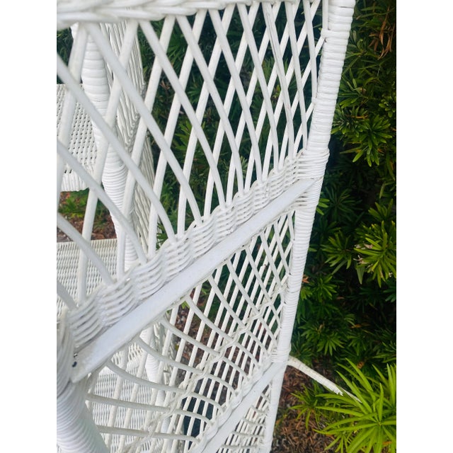 White 1970s Vintage Boho Chic Arched Rattan & Wicker Bookcases Étagère- a Pair For Sale - Image 8 of 11