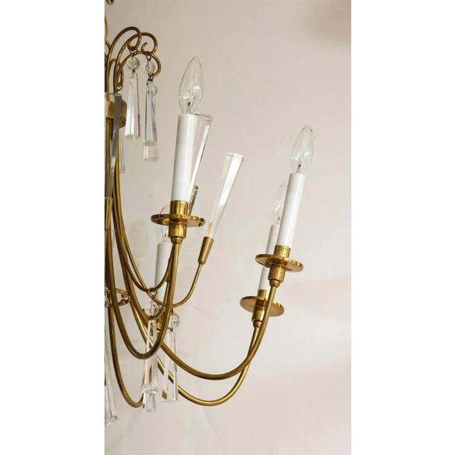 Brass 1960's Tommi Parzinger Style Brass and Crystal Chandelier For Sale - Image 8 of 13