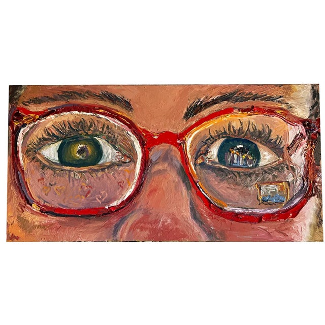 Contemporary "The Red Glasses", Original Oil Painting, by Van Ness For Sale - Image 3 of 9