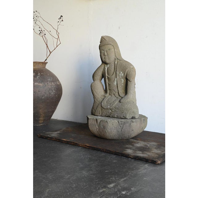Japanese Antique Stone Buddha "Nyoirin Kannon" Edo Period / 1750-1850 For Sale - Image 17 of 18