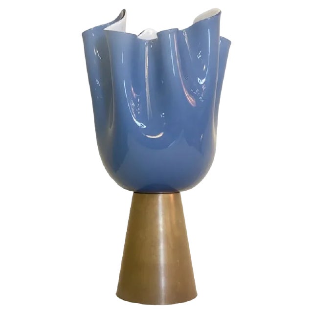 Milky-Blue Murano Style Glass Table Lamp by Simong For Sale