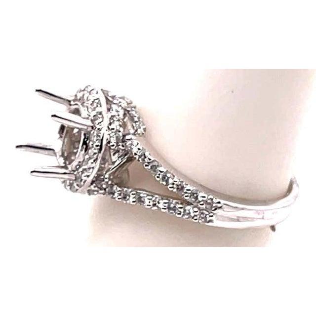 Metal 18 Karat White Gold Round Engagement Ring Setting Diamond Halo and Two Row Band For Sale - Image 7 of 11