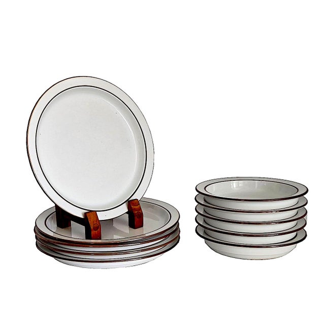 Offered is a set of Dansk Bistro collection dinner plates and rimmed bowls in the Christianshavn pattern, rarely found in...