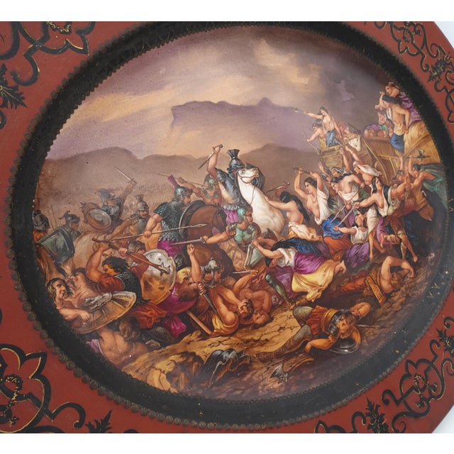 Large Hand-Painted Wall Charger Plate Depicting Roman Battle with Semi Nude Sabine Woman, 1866 For Sale - Image 17 of 18