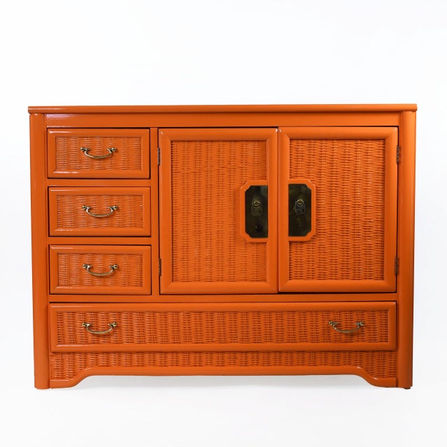 Rattan and Woven Rattan Orange Cabinet For Sale - Image 4 of 4