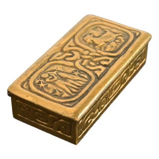 Tiffany Studios New York Zodiac Bronze Doré Stamp Box For Sale