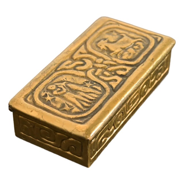 Tiffany Studios New York Zodiac Bronze Doré Stamp Box For Sale