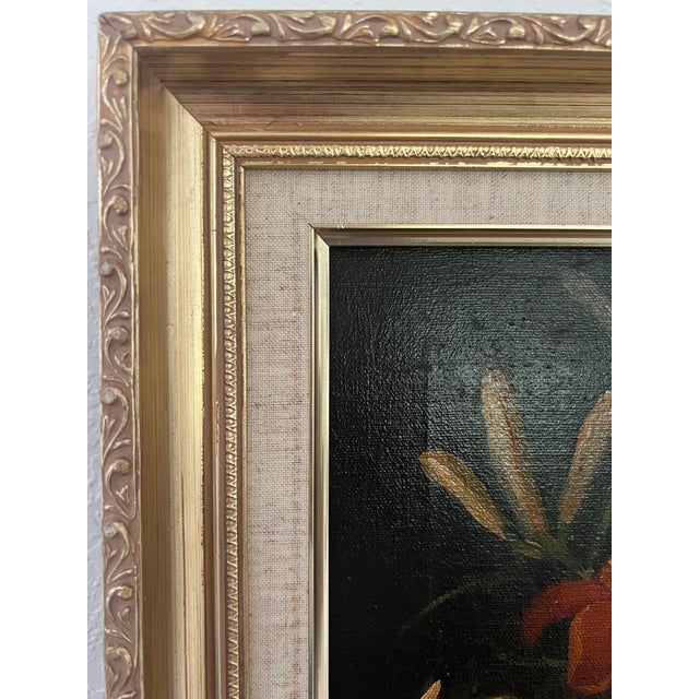 Continental Still LifSStill Life Oil Painting of a Bouquet of Flowers on Canvas by P Bouchet, Framed, 20th. Century For Sale In Tampa - Image 6 of 8