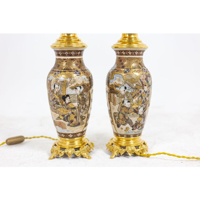 Satsuma Earthenware and Gilt Bronze Lamps, 1880s, Set of 2 For Sale - Image 3 of 11