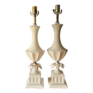 Vintage Mid-Century Hollywood Regency Porcelain Gilt Table Lamps, a Pair For Sale