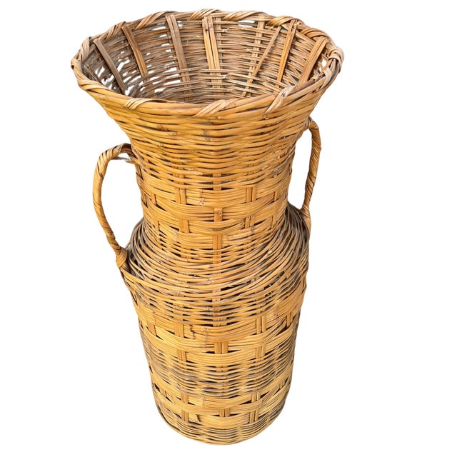 Boho Chic 1970s Boho Wicker Floor Vase Basket For Sale - Image 3 of 8