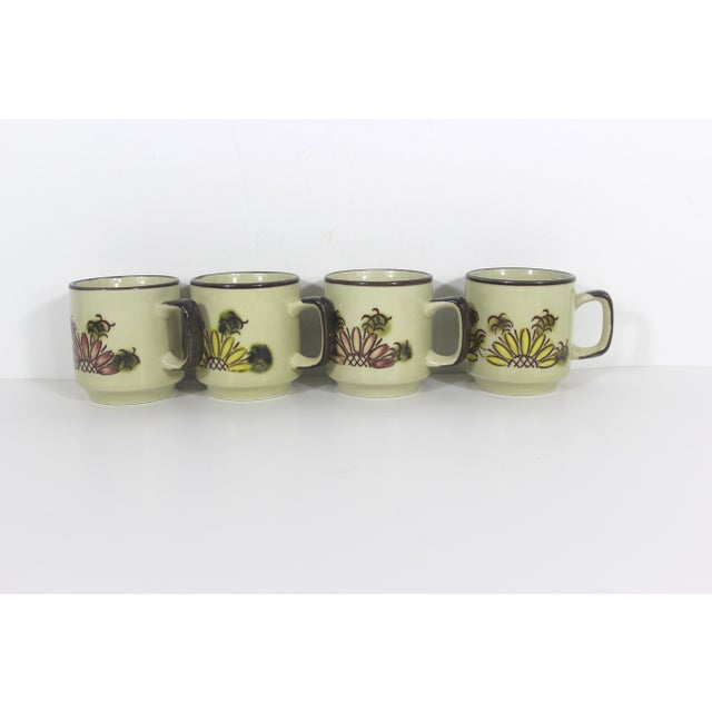 1970s Vintage Otagiri Japanese Yellow, Pink Floral Ceramic Coffee Mugs- Set of 4 For Sale - Image 5 of 10