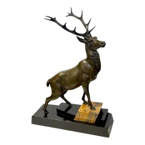 Art Deco Bronze Sculpture of a Deer on Marble Base, C. 1930's