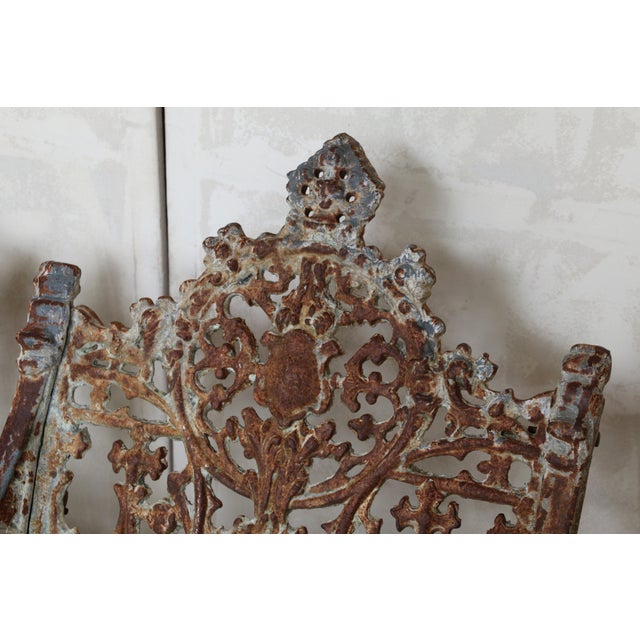 Pair of 19th Century Gothic Revival Cast Iron Garden Chairs For Sale - Image 17 of 18