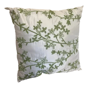 Embroidered White Green Silk Pillow