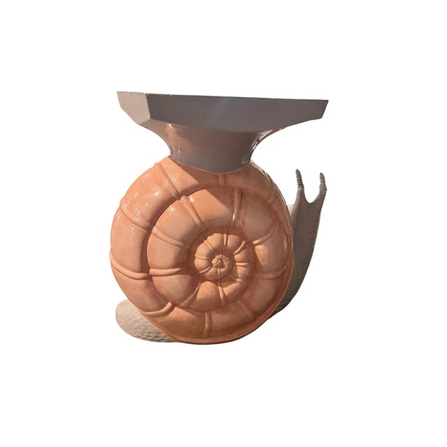 1976 Vintage Boho Glazed Ceramic Snail Garden Stool For Sale - Image 4 of 9