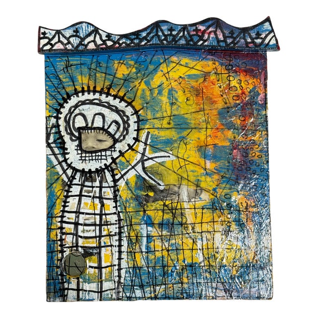 Romson Bustillo 1995 Mixed Media on Wood Sculptural Painting For Sale