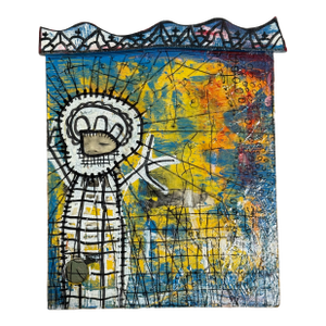 Romson Bustillo 1995 Mixed Media on Wood Sculptural Painting