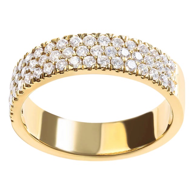 14K Yellow Gold Pave Set 3/4 cttw Multi Row Diamond Band Ring (H-I Color, SI2-I1 Clarity) - Size 7 For Sale
