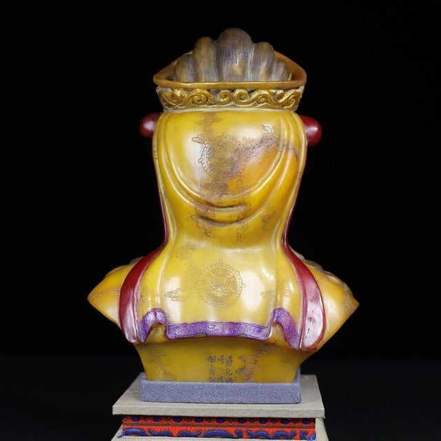 Stone Vintage Shoushan Stone Guanyin Bust With Polychrome Details For Sale - Image 7 of 10