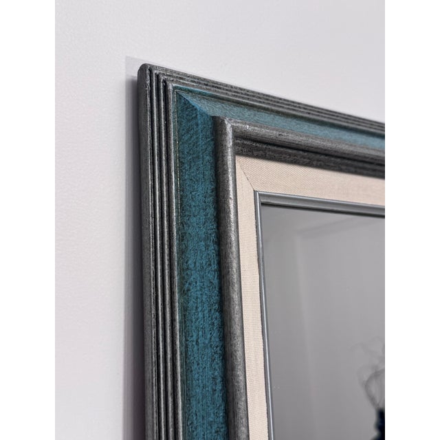 Wood Mid Century Traditional Mint Green & Silver Wood Wall Mirror For Sale - Image 7 of 12