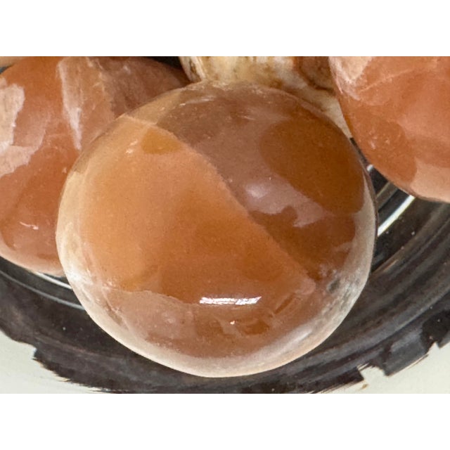 Brown Carved Lotus Base Glass Bowl + Stone Sphere Set For Sale - Image 8 of 12