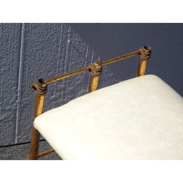 Metal Vintage Hollywood Regency Gold Gilt Rope Metal Vanity Bench Stool For Sale - Image 7 of 18