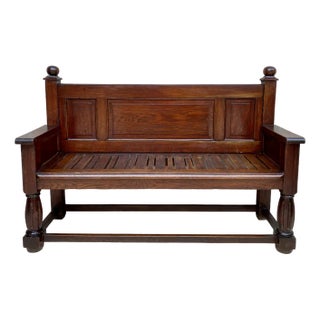 Large Early 20th Century French Bench in Oak with Long Seat, 1940s For Sale