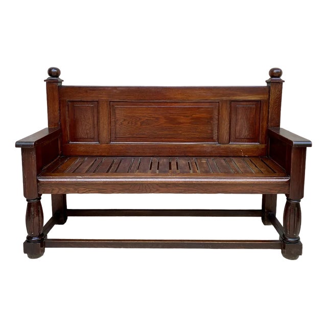 Large Early 20th Century French Bench in Oak with Long Seat, 1940s For Sale