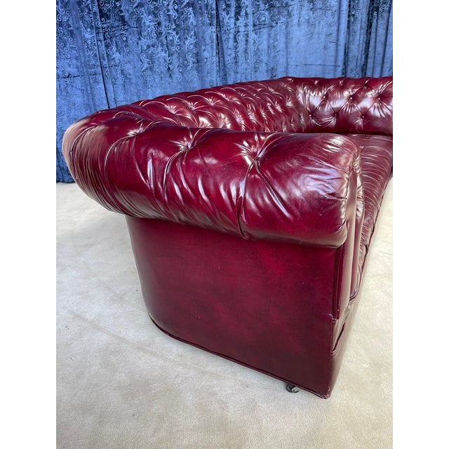 1950s English Burgundy Red Leather Chesterfield Sofa For Sale - Image 12 of 17