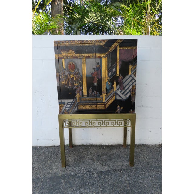 Late 20th Century Maitland Smith Hand Painted Chinoiserie Cabinet Cupboard on Brass Stand 5442 For Sale - Image 18 of 18