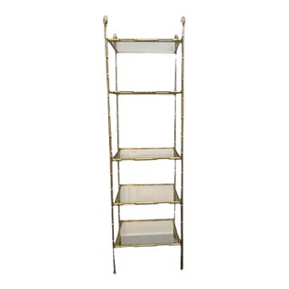 Vintage Chinoiserie Metal & Glass Etagere Display Shelf For Sale