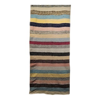 Vintage American Rag Area Rug, Handwoven Wool & Cotton, Multicolor Stripe Pattern, 3x6 For Sale
