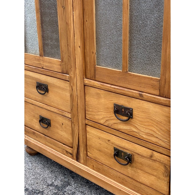 1920s Pine Glazed Bookcase or Storage Cupboard With Four Drawers For Sale - Image 5 of 17