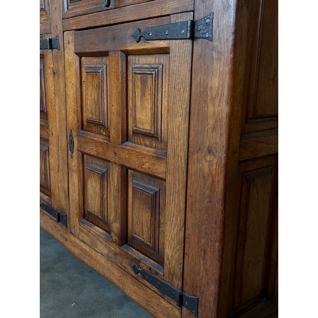 19th Century Large Catalan Spanish Baroque Carved Oak Tuscan Credenza or Buffet For Sale - Image 10 of 18