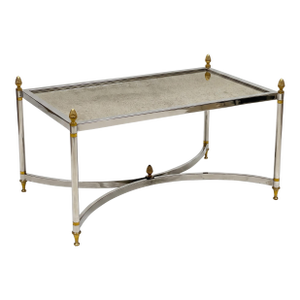 20th-C. Maison Jansen Inspired Chrome and Brass Coffee Table W/ Mirror or Glass