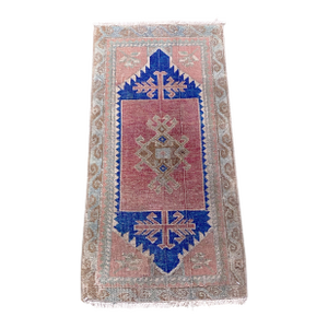 Vintage Turkish Hand Knotted Small Accent Rug 17" W by 33 "