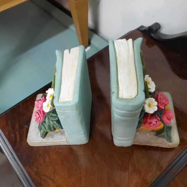 Vintage Floral Chalkware Bookends, Newly Restored- Set of 2 For Sale - Image 12 of 12
