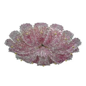 Pink Murano Glass Leave Ceiling Light or Chandelier, 1980