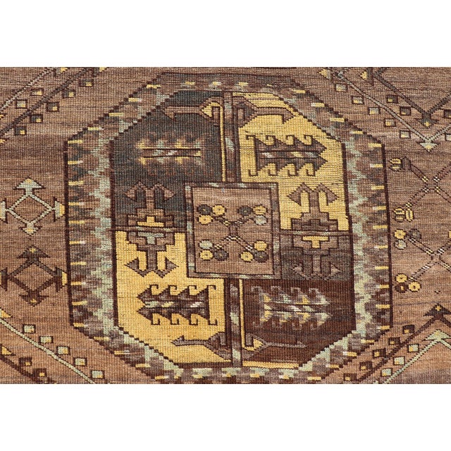 Textile Large Turkomen Ersari Rug With All-Over Bokhara Design in Brown, Coffee & Yellow 11'3 X 14'11 For Sale - Image 7 of 17