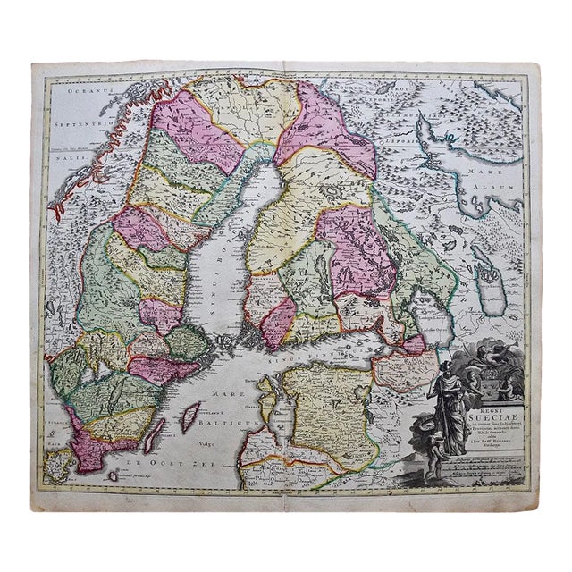Scandinavia & Portions of Eastern Europe: 18th Century Hand-Colored Homann Map For Sale