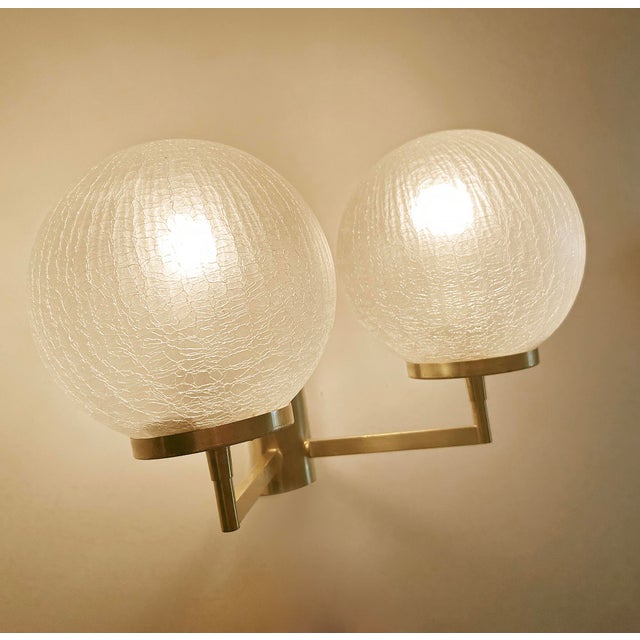 Vintage Double Glass Brass Sconces, Set of 2 For Sale - Image 10 of 18